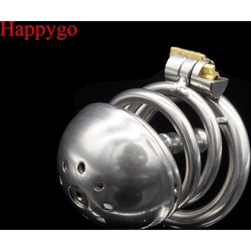 Happygo Stainless Steel Stealth Lock Male Chastity Device with Urethral Catheter,Cock Cage,Penis Ring A219
