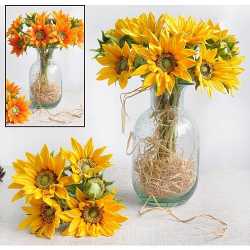 5pcs/Bouquet Pu Silicone Sunflower Artificial Flower Real Touch Fake Plant for Wedding Decoration Flowers Home Garen Decoration