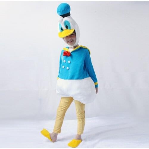 Cartoon Duck Costume Blue Jumpsuit For Kids Boy Girls Animals Performance Show Fancy Party Role Play Unisex