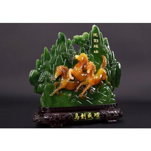 COOL- LARGE 2020 HOME Shop hall TOP decoration FENG SHUI Business Money Drawing Good luck Running horses crystal art Sculpture