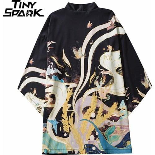 Harajuku Japanese Kimono Jacket 2021 Men Hip Hop Butterfly Print Kimono Japan Style Streetwear Jacket Summer Thin Clothing Loose