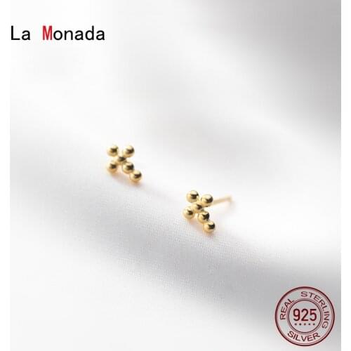 La Monada Women Silver Earrings 925 Stud Cross Ball Small Earrings For Girls Stud Earrings Korean Beautiful Women Jewelry Female