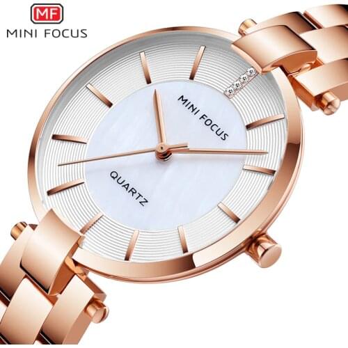 MINI FOCUS Womens Rose Gold Wrist Watches Simple Stainless Steel Bracelet Waterproof Dress Quartz Watch for Lady Woman 0224Rose