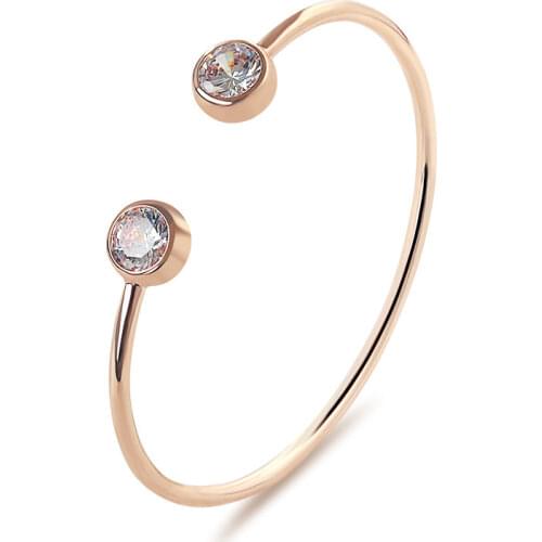 Trendy Rose Gold/Gold/Steel Color Open Bangles for Women Girl Inlaid Cubic Zirconia Cuff Bracelets