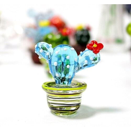 Handmade Murano Glass Cactus Figurines Ornaments Desktop Craft Adornment Creative Colorful Cute Miniature Plant For Home Decor