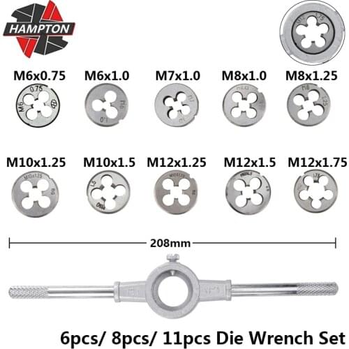 Hampton 6pcs/8pcs/11pcs Thread Die Wrench Set M3 M4 M5 M6 M7 M8 M10 M12 Metric Screw Die Adjustable Hand Tools Plug Taps