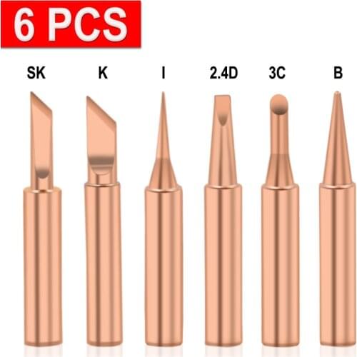 5 or 6pcs Copper 900M-T Soldering Iron Tip Set Electric Soldering Iron Lead-free Welding Tips Head BGA Soldering Tools Hot Sale