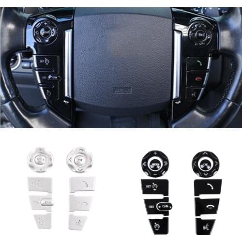 Black & Silver Alloy Car Steering Wheel Button Patch Sticker Accessory For Land Rover Discovery4 Range Rover Sport Freelander2