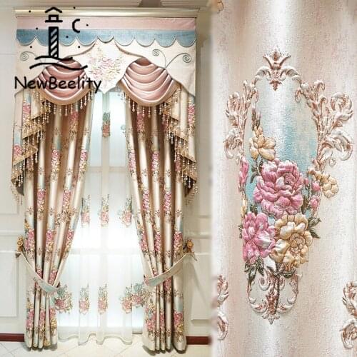 2021 New Style Curtains for Living Room Beauty Pink Embroidered Jacquard Luxury High-end Embossed Shading Bedroom Customization