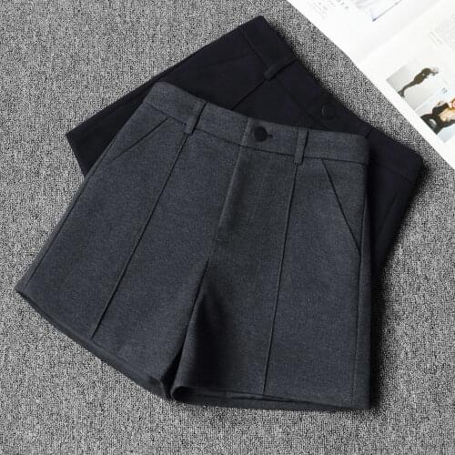 2021 Autumn Spring New Women Black Shorts Female Vintage Fashion Casual Clothes Ladies Solid Color Pocket Wide Leggings Q27