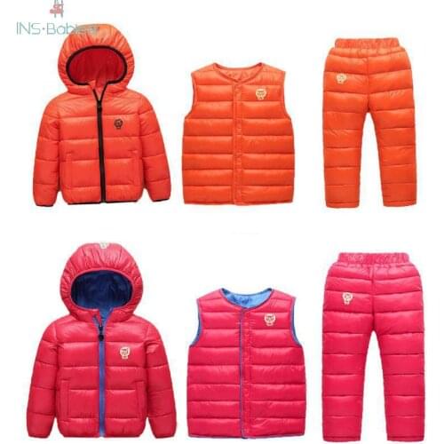 3pcs Autumn and winter baby girls clothes Children Down Cotton Suit Winter Coat for girls outwear Childrens Jacket Set for boys