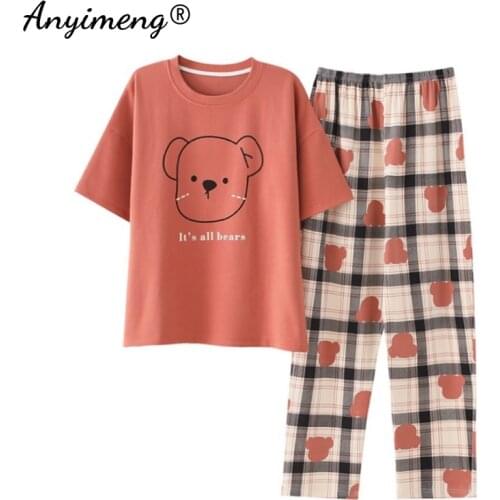3XL 4XL 5XL Cotton Sleepwear Summer Spring Home Wear Cartoon Printing Plus Size Big Pajamas Fashion Cotton Sleepwear for Women