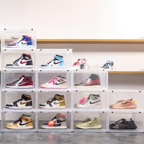 Transparent AJ Sneakers Box Plastic Dustproof Shoe Box Football Shoebox Display Case Household Wardrobe Organzier Underwear Box