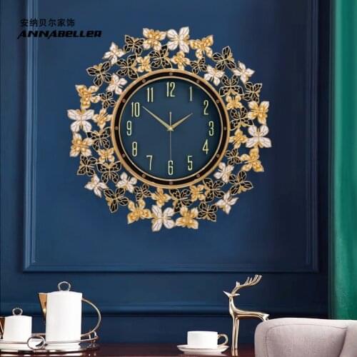 Luxury Large Wall Clock Metal Living Room Decoration Clocks Wall Home Decor European Creative Silence Art Quartz Clock Mind Gift
