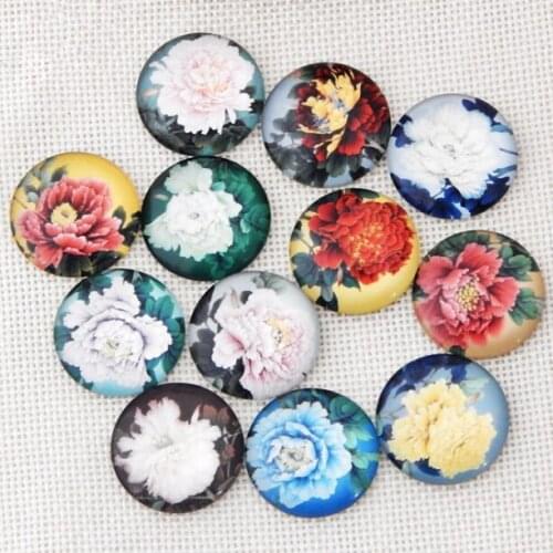Self-adhesive different flower glass mosaic art Glass Cabochons Mosaic Printed Glass Dome Cabochons Mosaic Tiles for Crafts