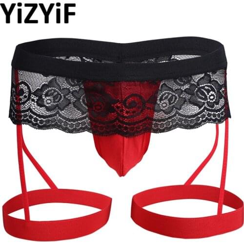 Sexy Men Lingerie sissy panties bikini thong underwear gay men briefs Lace G-string Bikini Underwear Underpants with Garter