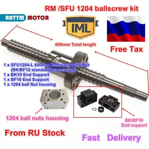 RU ship SFU / RM 1204 Ballscrew - 600mm Length + 1204 Ballnut + BK/BF10 End support+ Ball Nut Housing for CNC Router X,Y,Z axis