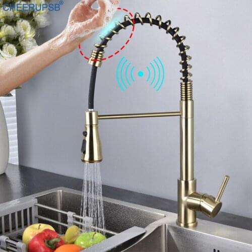 Touch Faucet Kitchen Sink Smart Sensor Tap Flexible Pull Out Mixer Crane Stainless Steel Touch Sense Taps Automatic Gold Faucets