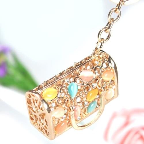 Stylish Box Bag Cute Crystal Charm Purse Handbag Car Key Keyring Keychain Party Wedding Birthday Gift