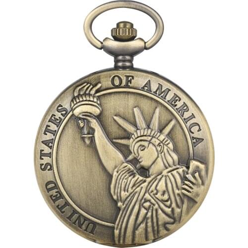 Stylish Quartz Pocket Watch Retro for Women Men Delicate Statue of Liberty Pattern Watch Durable Alloy Thin Chain Pocket Watch