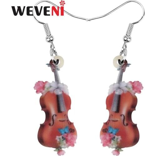 WEVENI Acrylic Antique Floral Violin Fiddle Earrings Instrument Drop Dangle Jewelry Ornaments For Women Girl Teen Kid Charm Gift