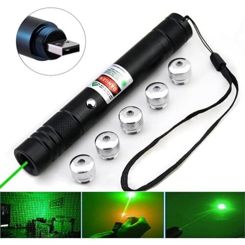 Green laser USB rechargeable high-power adjustable focus laser pointer built-in battery super long radiation distance laser