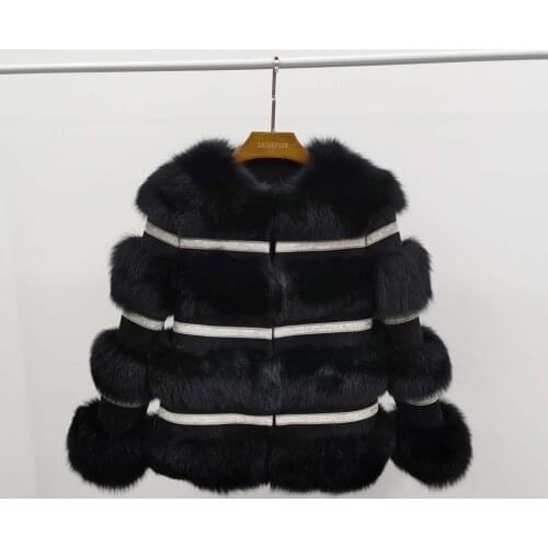 Winter Natural Fashion Women Jacket Real Fox Fur Warm Coat Horizontal Band Drill Fox Fur Coat Custom Made Xxxxxl