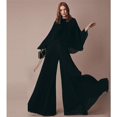 2019 NEW O-neck Batwing Sleeve Black Pleated Wide Leg Jumpsuit Women Fashionable Jumpsuits