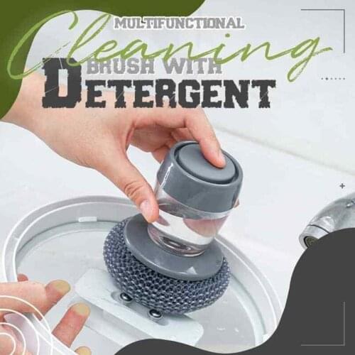 1pc Kitchen Soap Dispensing Palm Brush Easy Use Scrubber Wash Clean Tool Holder Soap Dispenser Pan Brush Kitchen Cleaning Tool