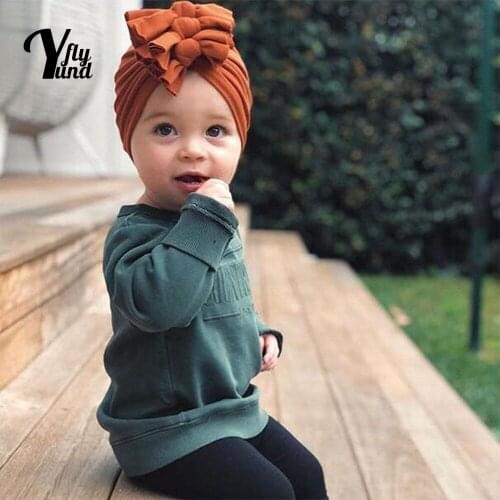 Yundfly 1 PCS 18*19 CM Comfortable Warm Baby Girls Turban Hat Solid Color Bowknot Newborn Caps Baby Headwear Photography Props