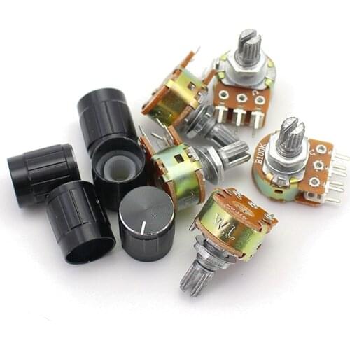 10pcs/set WH148 15mm 6 Pin Linear Taper Rotary Potentiometer knob switch with alloy knob cap 1K 2K 5K 10K 20K 50K 100K 250K 500K