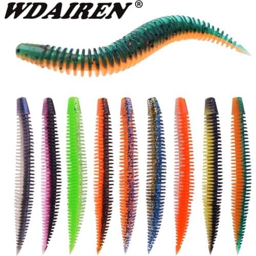 10Pcs/Lot Larva Pin Tail Soft Lures 80mm 2.3g Double Colors Silicone Soft Bait Freshwater Worm Swimbaits For Bass Jig Wobblers