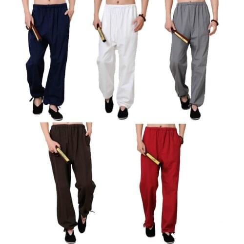100% Cotton Kung Fu Tai Chi Pants Martial Arts Wushu Wing Chun Trousers Practicing Martial Arts Pants Mens Loose Trousers