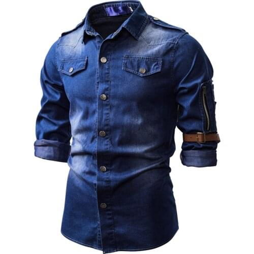 2021 New Men Long Sleeve Denim Shirt Mens Casual Dress Male Jean Shirts High Quality Street Wearing Hot Sale Mens Shirts S-2XL