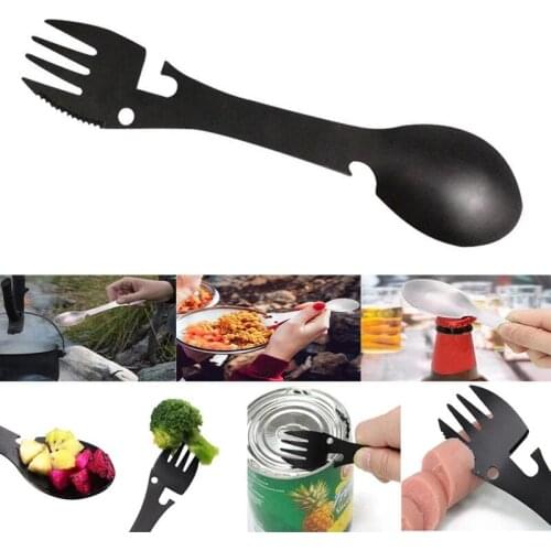 5 In 1 Tool Spoon Tableware Multitool Bottle Stainless Cutlery Flatware Utensil Fork Can Opener Spork Picnic Multi Portable Camp