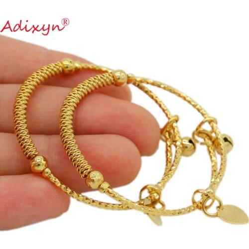 Adixyn 2pcs/lots Baby Bangles Gold Color Ethiopian for Kids Cute Bracelet/Bangle Trendy African Arab Jewelry N10082