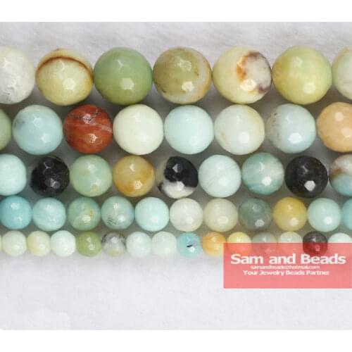 Free Shipping Natural Stone Faceted Mixed Amazonite Round Loose Beads 16" Strand 4 6 8 10 12 MM Pick Size For Jewelry MAB01