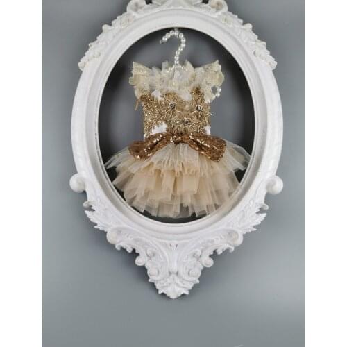 Free Shipping Handmade Dog Clothes Dog Dress Champagne Gold Sequins Cute Pet Tutu Layers And Layers Skirt For Cat Poodle 2 Color