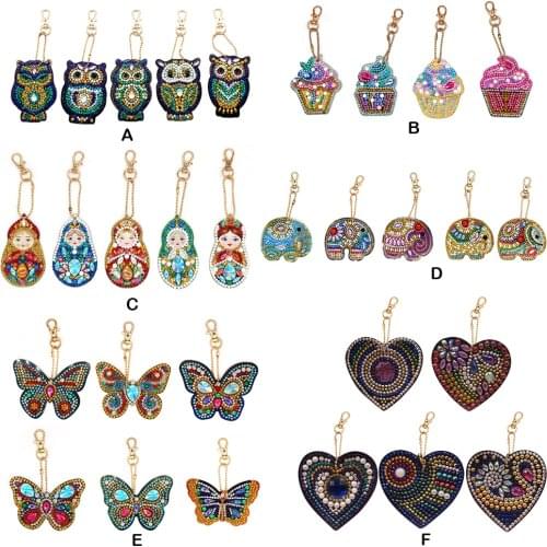 5D Diamond Painting Keychain Full Drill Rhinestone Embroidery Cross Jewelry Key Chain Keyring Pendants Bag Phone Strap Decor Toy