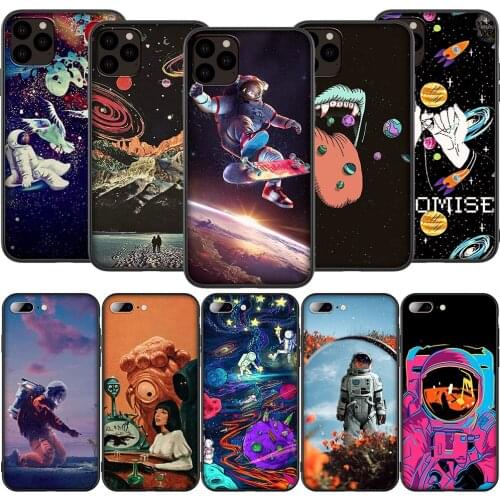 T186 Trippy Art Space Astronaut Silicone Soft Case for iPhone 12 Mini 11 Pro XS Max XR X 8 7 6 6S Plus 5 5S SE 2020