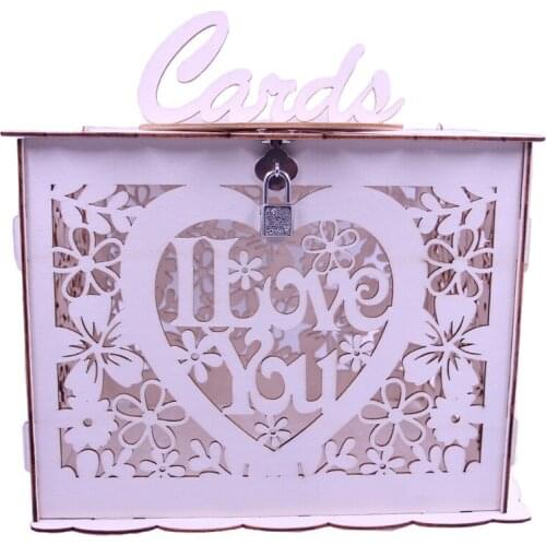 Laser Cut DIY Wood Wedding Gift Card Box Money Box with Lock Elegant Wedding Post Box Mr Mrs Wedding Decor Flower Party Supplies