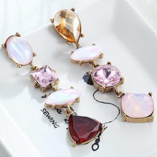 YaYi Pink Red Brown Glass Earring Womens Fashion Ancient Gold Color Earrings gems Earrings For Women Girls E981
