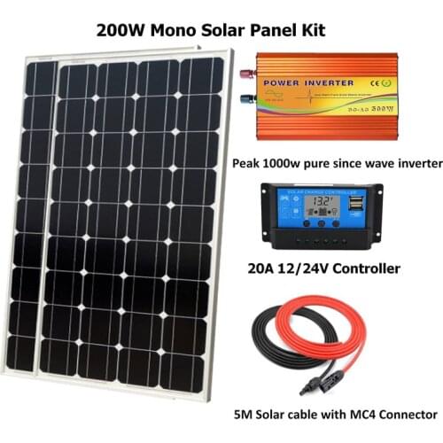 200W Mono Solar Panel Kit with peak 1000w pure since wave inverter:200W Mono Solar Panel, PWM 20A LCD Controller Off Grid System