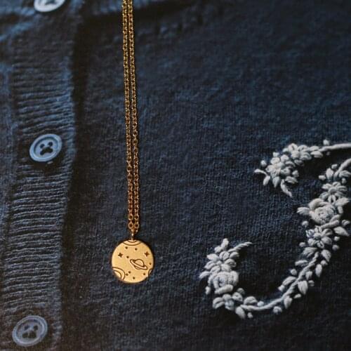 Korean wind planet cosmic Saturn cute little fresh necklace collarbone chain girl creative birthday gift titanium steel gilded