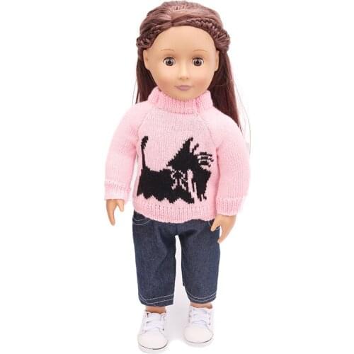Doll clothes Cute pink sweater suit + black pants toy accessories fit 18 inch Girl doll and 43 cm baby doll c165