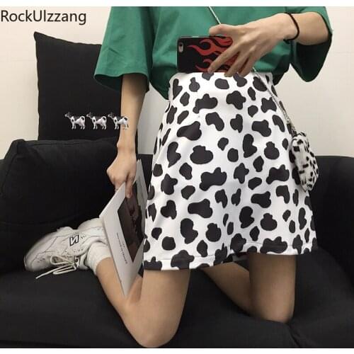 Contrast Asymmetry Dot Cow Print High Waist Sexy Mini A-line Elegant Korean Short Skirt Gothic Streetwear Harajuku Women Pretty