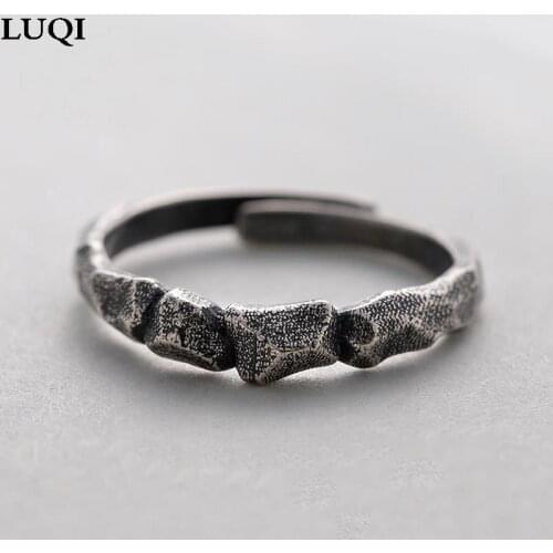 Fashion Mens and Womens S925 Retro Thai Silver Black Rock Personality Couple Adjustable Rings J137