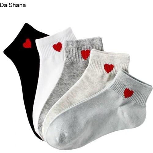 5 Pairs Spring Summer Women Short Socks Red Heart Cute College Comfortable Female Socks Soft Cotton Girls Socks Meias Sox Medias