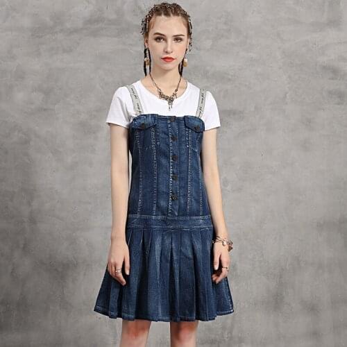 Original new dress 2020 summer wear cowboy braces retro stitching embroidery dress A82230 big yards