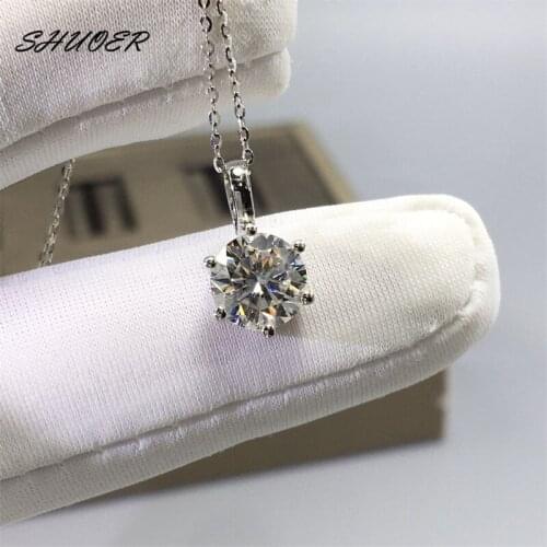 Classic 18K White Gold Round Brilliant Cut 1.5 Carat Pass Diamond Tester D Color Moissanite Pendant Necklace for Women Jewelry